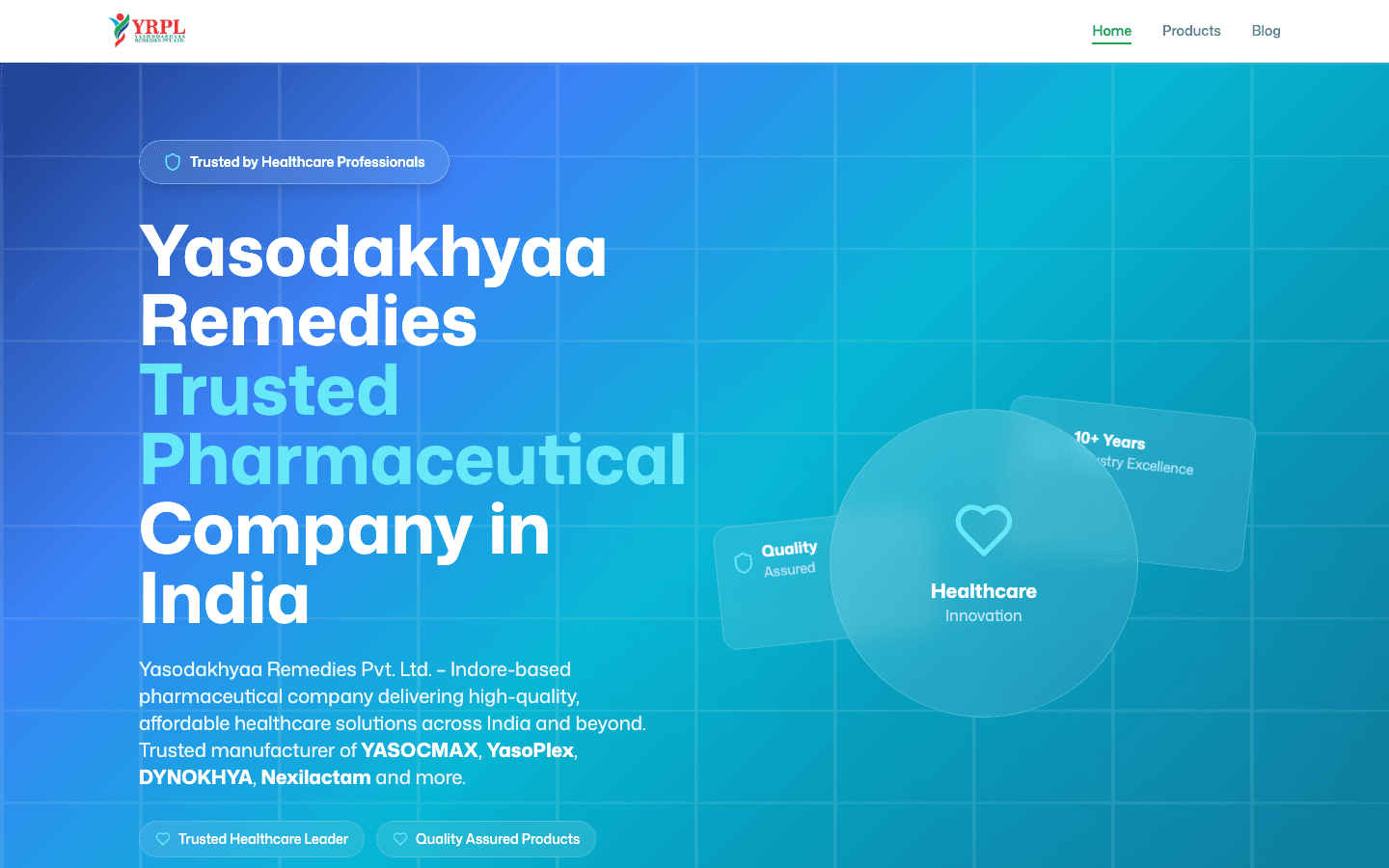 BeejDigital case study: Yasodakhyaa Remedies — modern pharmaceutical manufacturer brand site for the YASOCMAX and YasoPlex product lines (yasodakhyaa.com).